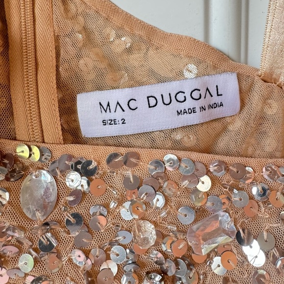 MAC DUGGAL Beige One Shoulder Sheer Hand Beaded Mini Dress✨ - Picture 4 of 5